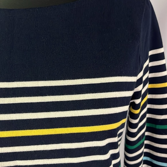 Talbots Navy Multicolor Striped Long Sleeve Wide Neck Cotton Shirt - Picture 6 of 16